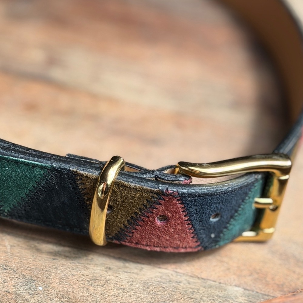 Genuine Leather Geometric Belt Green Black Pink Western Boho SM